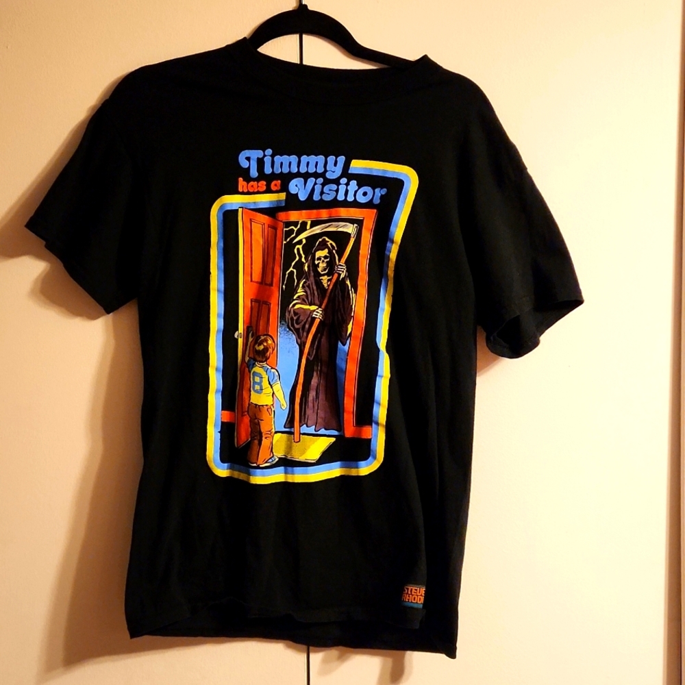 Steven Rhodes Shirt Adult Medium Black Timmy Has a Visitor Graphic Tee Men's